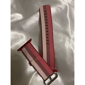 Woven Fabric Apple Watch Band Striped Red Pink White Silver Buckle Smartwatch 16